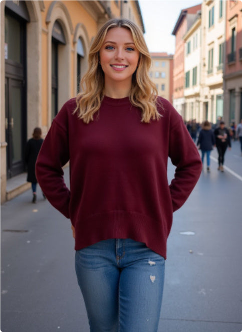 Women's Elegant Urban Pullover Sweater – Core-Spun Yarn Round Neck Knitwear