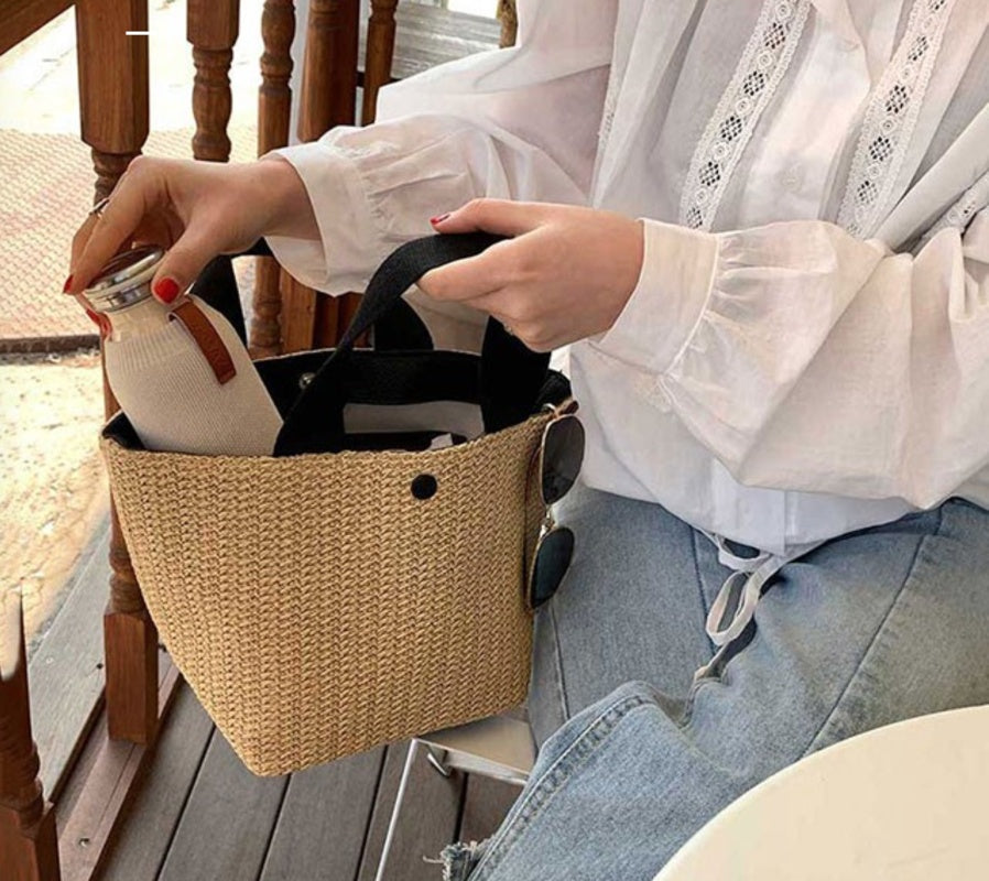 Casual Rattan Shoulder Bag Bucket Shape Summer Boho 2025 Trend