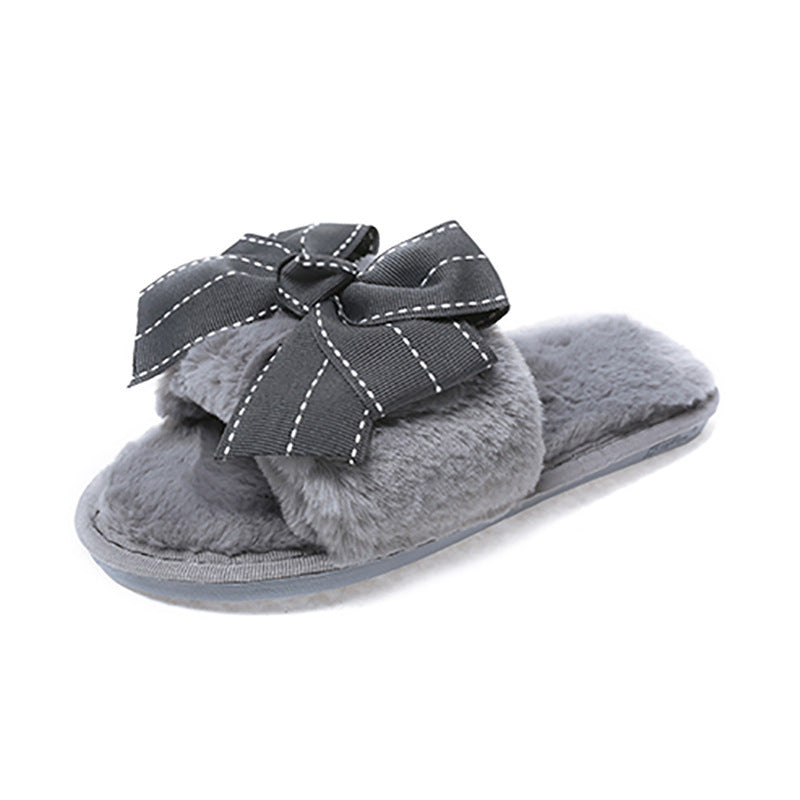 Furry Suede Women’s Slippers with Ribbon – Cozy Indoor Elegant Footwear