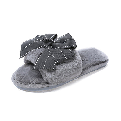 Furry Suede Women’s Slippers with Ribbon – Cozy Indoor Elegant Footwear