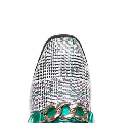 Women’s Metal-Decorative Single Shoes | Color-Block Square Toe Pumps