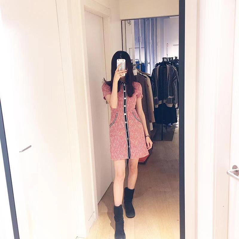 2025 Womens Pink Woolen Short Dress Casual Loose Long Sleeve Round Neck Summer Fashion