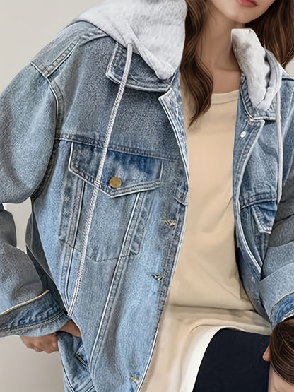Warm Hooded Soft Inside Women Outwear Denim Jackets