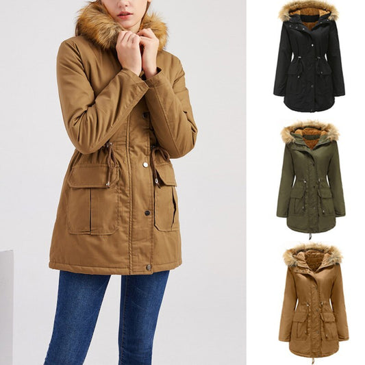 Womens Stand Collar Fur Hooded Soft Long Winter Coats