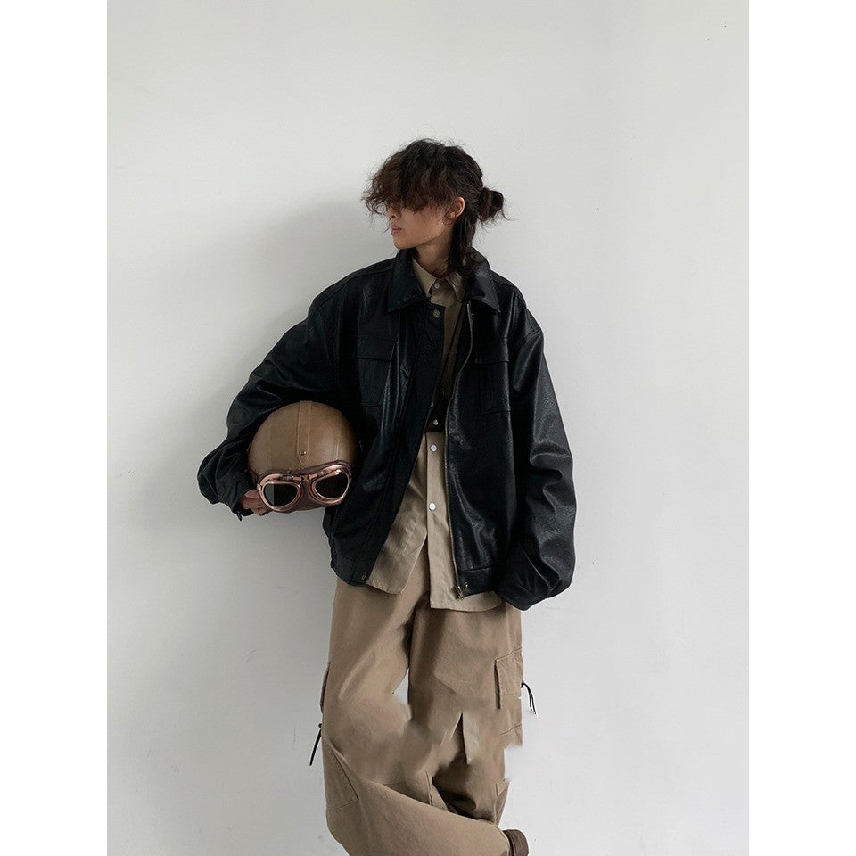 Retro Japanese-Style PU Motorcycle Jacket – Vintage Vibes with Urban Edge