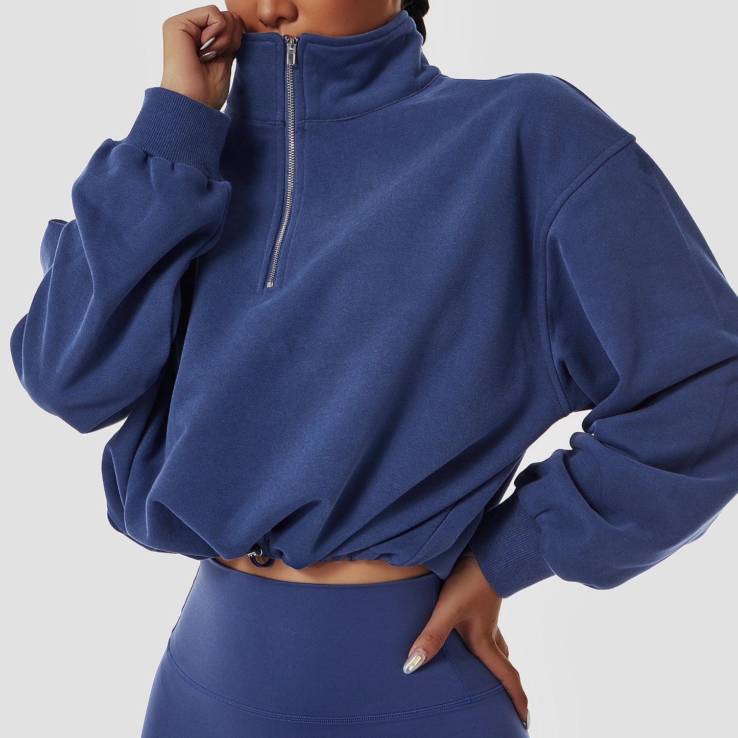 Women’s High Neck Pullover Sweatshirt – 100% Cotton Fitness & Sportswear, Multiple Colors