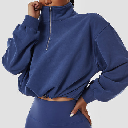 Women’s High Neck Pullover Sweatshirt – 100% Cotton Fitness & Sportswear, Multiple Colors