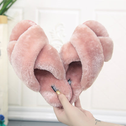 Open Toe Cross Band Linen Soled Indoor Slippers For Winter