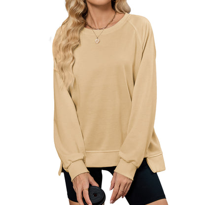 Solid Color Round Neck Sweatshirt – Cozy Loose Fit for Everyday Style