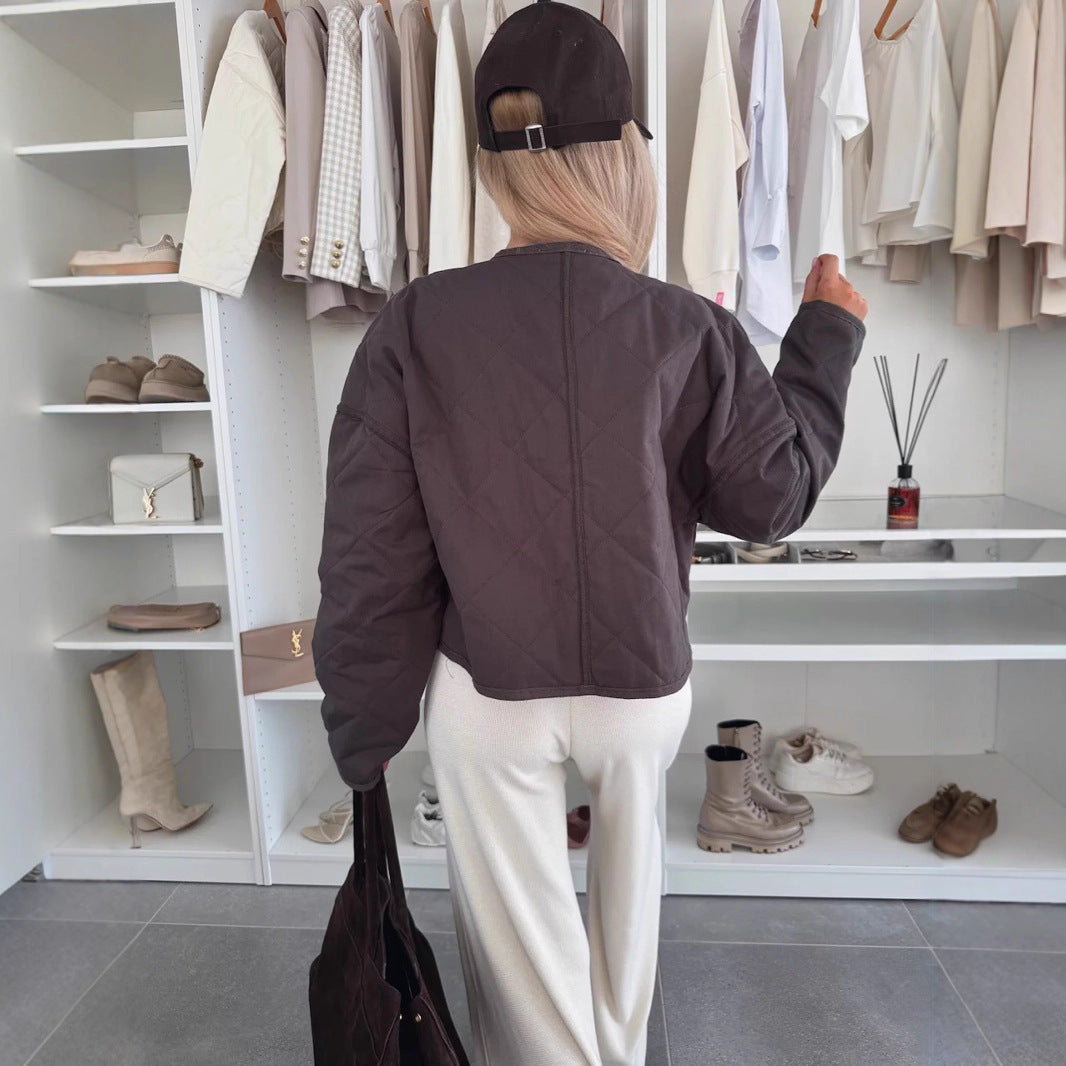 Diamond Quilted Cotton-Padded Jacket – Coats for Women Winter & Casual Outfits