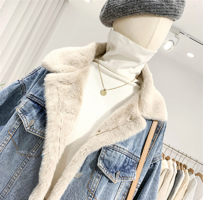 Casual Style Turn Down Collar Denim Jacket For Women