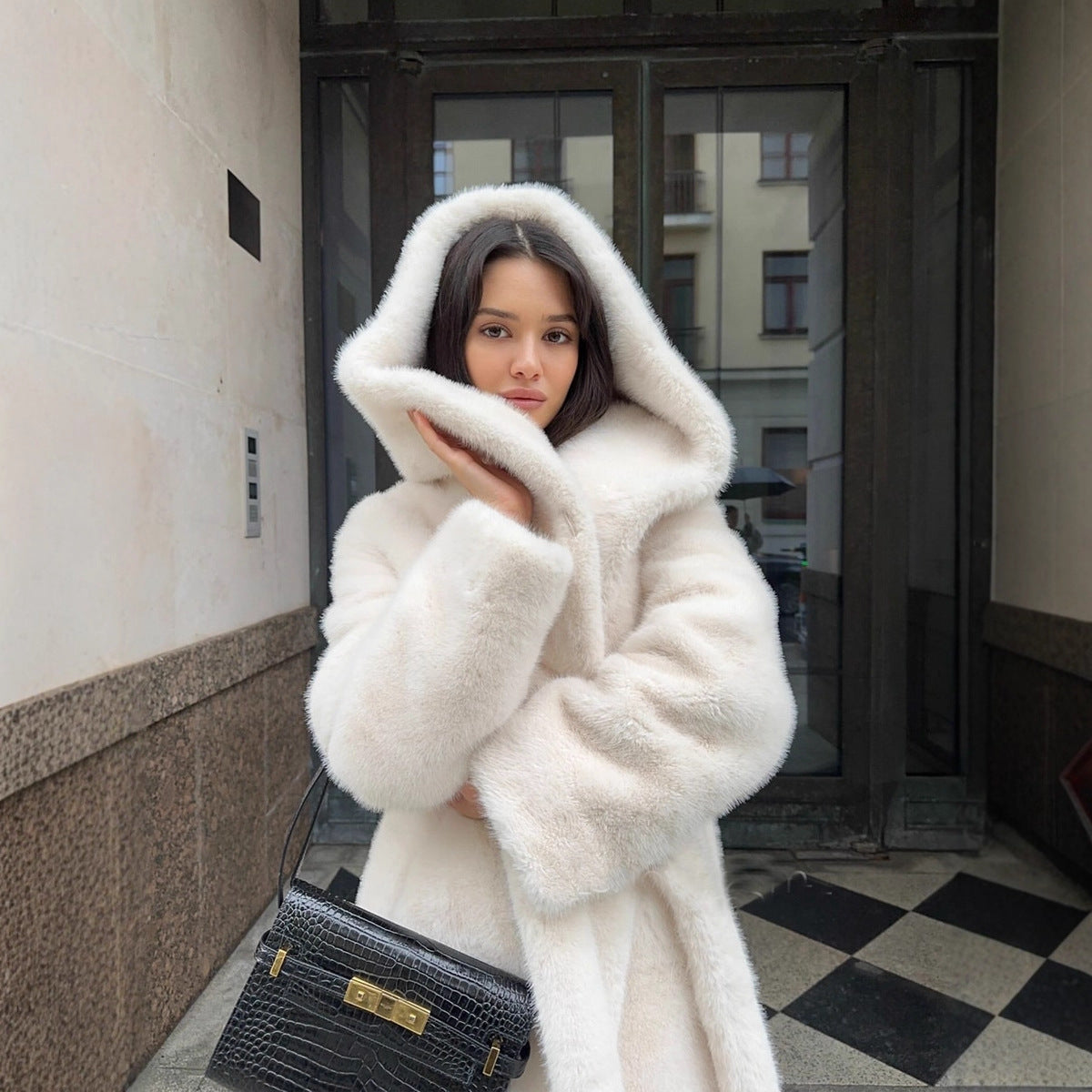 Fur Hooded Womens New Fashion Long Wool Winter Coats