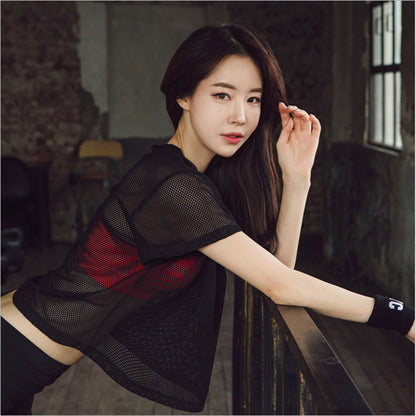 Hollow Out Mesh Crop Top for Women – Breathable Activewear & Gym Outfit