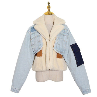 Straight Collar Vintage Blue Long Sleeve Denim Coat Jacket