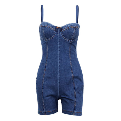 Back Tube Top Suspender Denim Jumpsuit for Women – Trendy High-Waist Casual Outfit