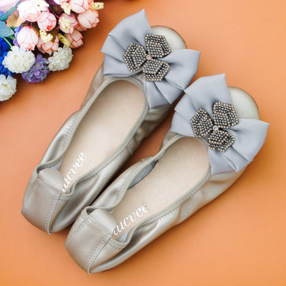 Womens Crystal Ribbon Design Transparent Low Heel Summer Shoes