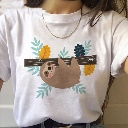 Women’s Sloth Kawaii Graphic T-Shirt – Cute Cotton Casual Tee