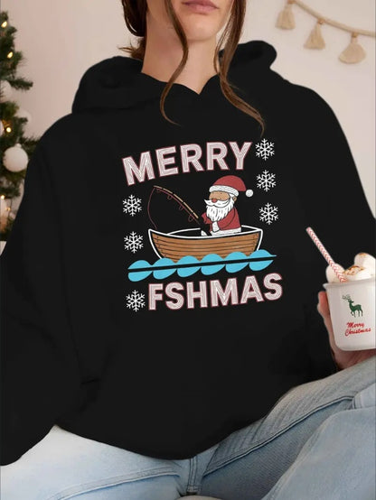 Teediy Santa Claus FISHMAS Hoodie – Fun & Festive Women’s Holiday Sweatshirt