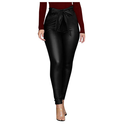 Thick Fleece Warm PU Leather Leggings Pants