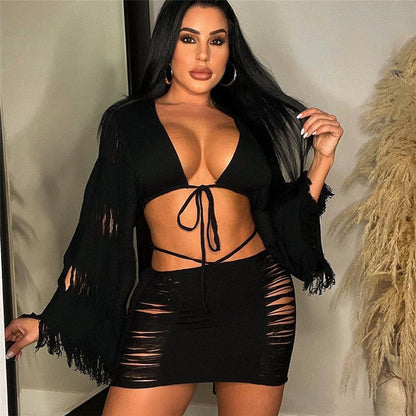 High Waist Short Skirt & Long Sleeve Top Two-Piece Outfit Set | Versatile Style 2025 Aesthetic