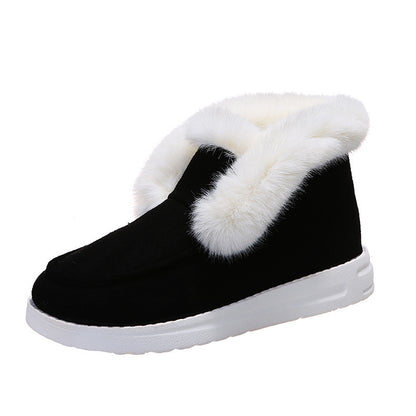 Handmade Ankle Boots For Women Retro Fur Slip On Soft Leather Winter Warm Boots Fashionable Ladies Shoes