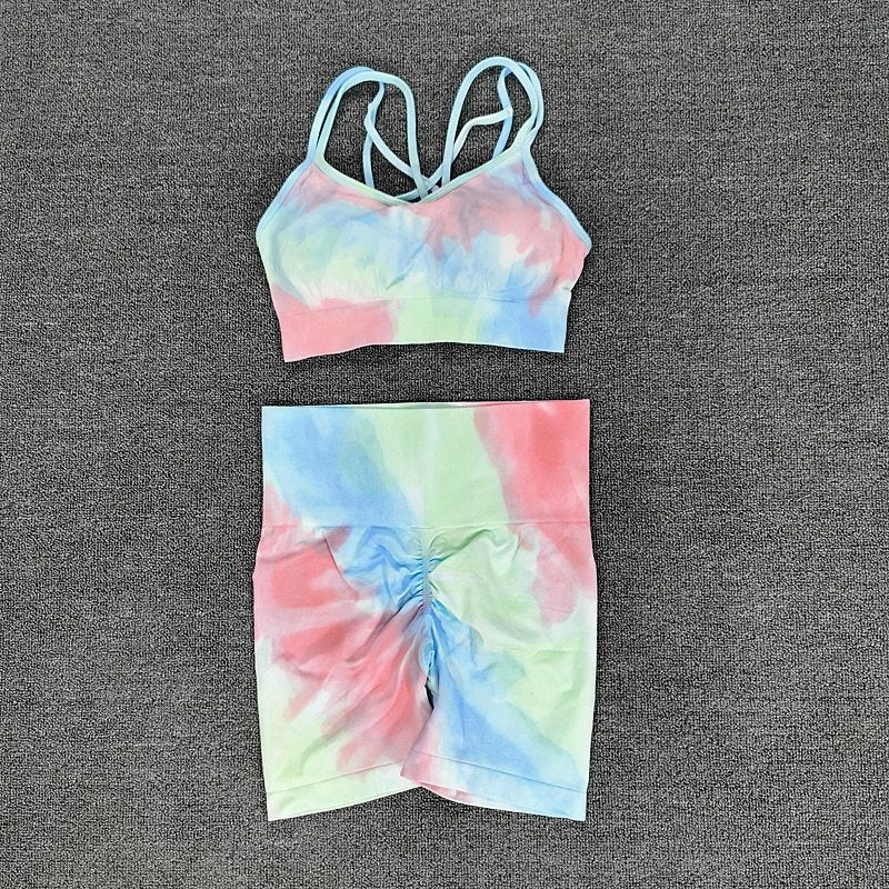 Tie-Dye Seamless Two-Piece Activewear Outfit Set | Vibrant Style 2025 Aesthetic
