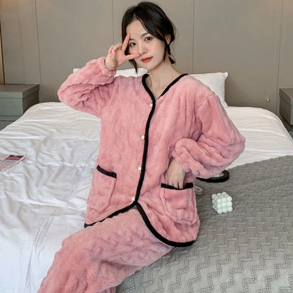 Thick Warm Winter Flannel Pajama Sets For Women