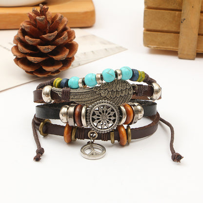 Handmade Ethnic-Style Leather Bracelet – Unisex Adjustable Bracelet for Everyday Wear