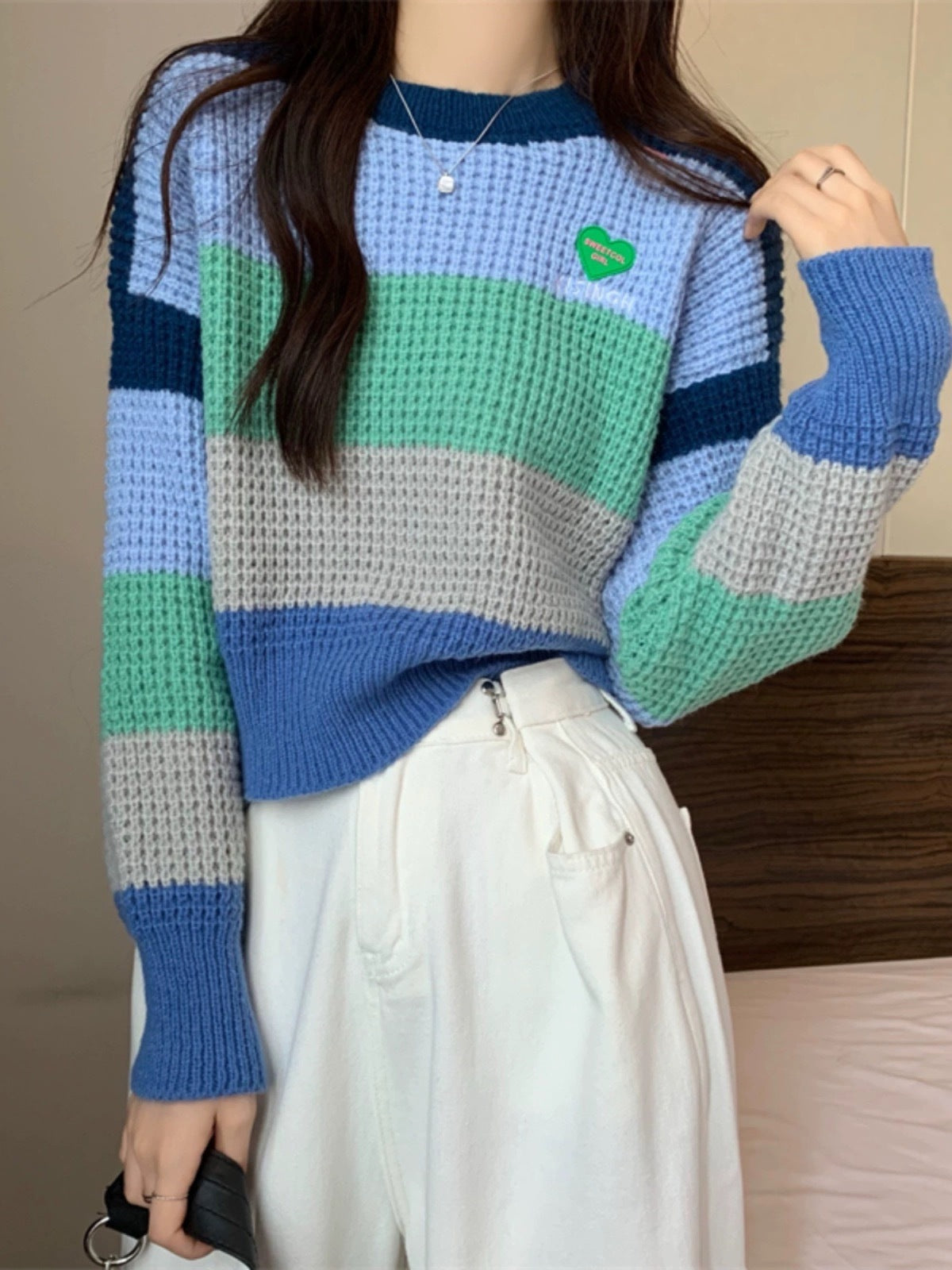 Bold Rainbow Stripe Color Block Knit Pullover Sweater