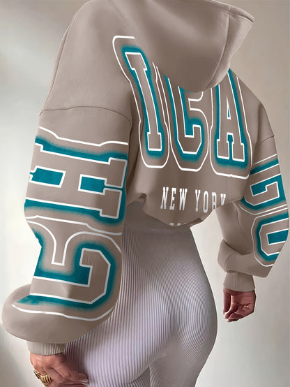 Spechir Women’s Black Hoodie – Pink & White Letter Graphic Pullover for Spring & Fall