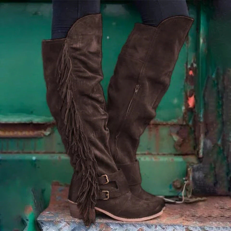 Plus-Size Long Tube Tassel Boots for Women | European & American Chic Winter Boots