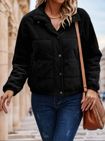 Women's Zip Up Snap Button Padded Winter Coat | Cozy & Stylish Cold Weather Puffer Jackets