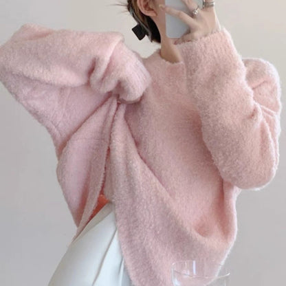 Cozy Vintage Furry Round Neck Pullover Sweater
