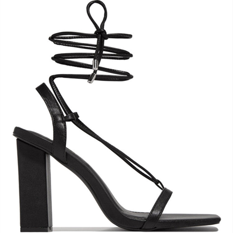 Square Toe Ankle Lace-Up Strappy Sandals | Bold European-American Pumps