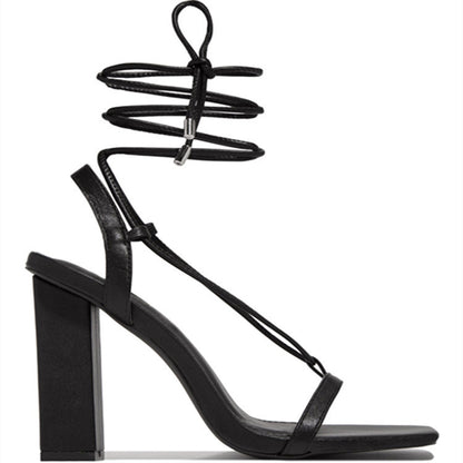 Square Toe Ankle Lace-Up Strappy Sandals | Bold European-American Pumps