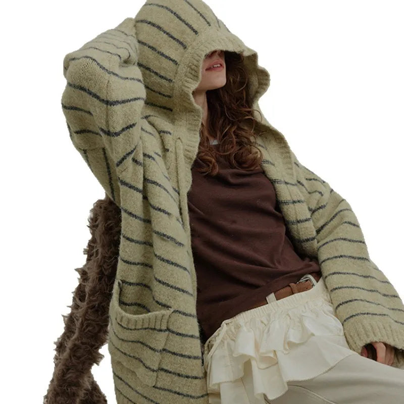 Vibrant Utility: Green Striped Winter Cardigan