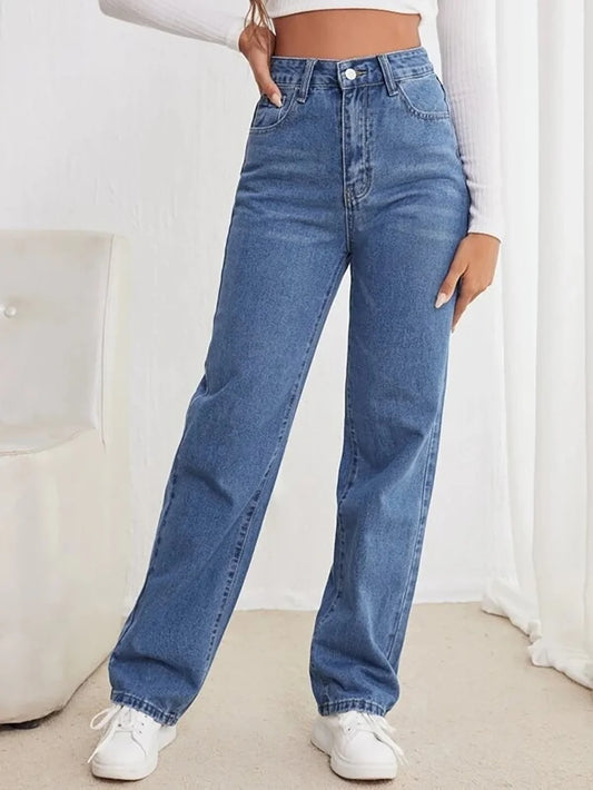 High-Waist Straight-Leg Jeans – Tummy Control & Casual Chic