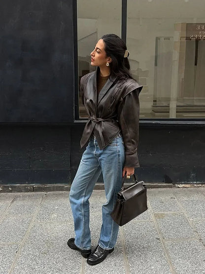 Vintage Faux Leather Jacket – Elegant Coats & Jackets for Women | Autumn Fashion 2025 Outfit