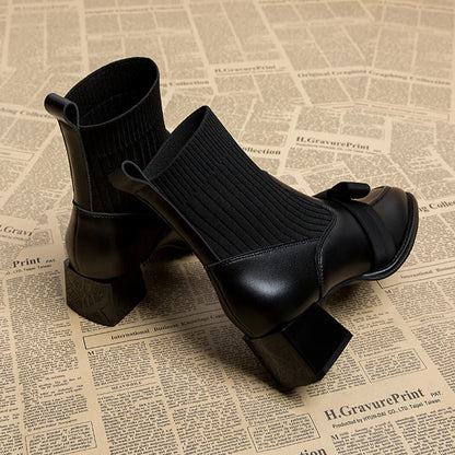 Women's Mid-Calf Bow-Embellished Chunky Heel Sock Boots – 2024 Winter Gothic Fashion Ankle Booties