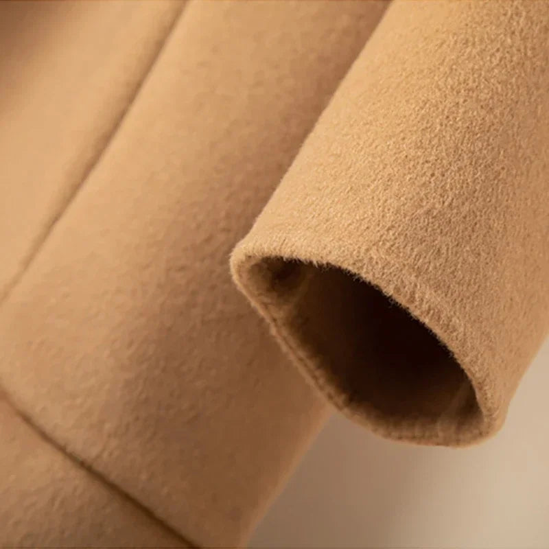 Women’s Wool Blend Long Trench Coat – Double-Breasted Fall Outerwear