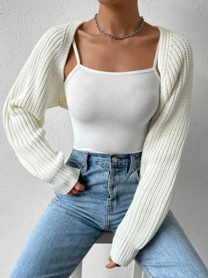 Women's Cropped Open-Front Cardigan – Ribbed Knit Bolero