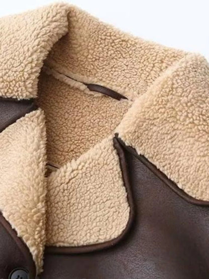 American Retro Style Leather Fur Inteated Windproof Warm Cotton Bomber Jackets Outerwear