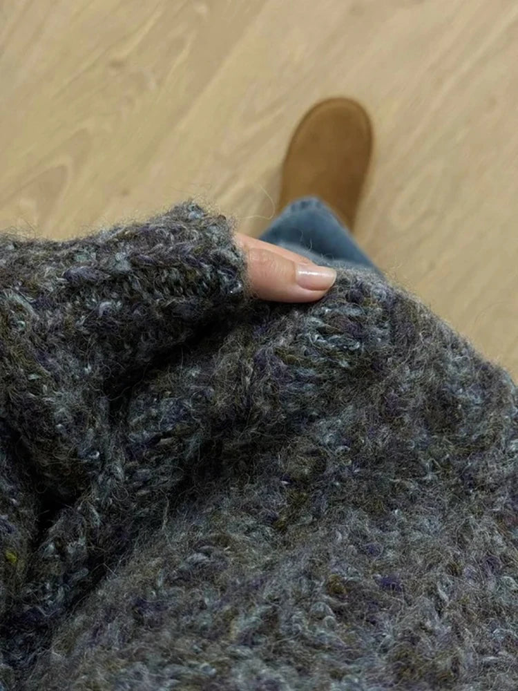 Thick Wool Turtleneck Sweater – Fluffy Loose Winter Knit Pullover