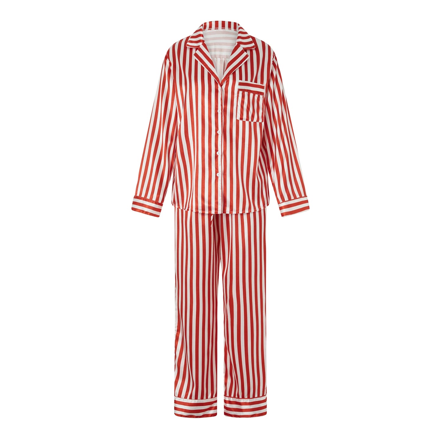 Striped Long Sleeve Satin Women's Christmas Pajama Sets