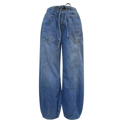 Street Fashion American Retro Denim Pants – Loose Fit & Ankle-Length Style