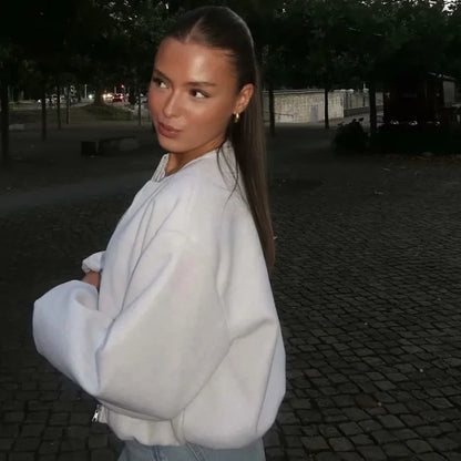 New Zero O-Neck Cropped Bomber Jacket for Women