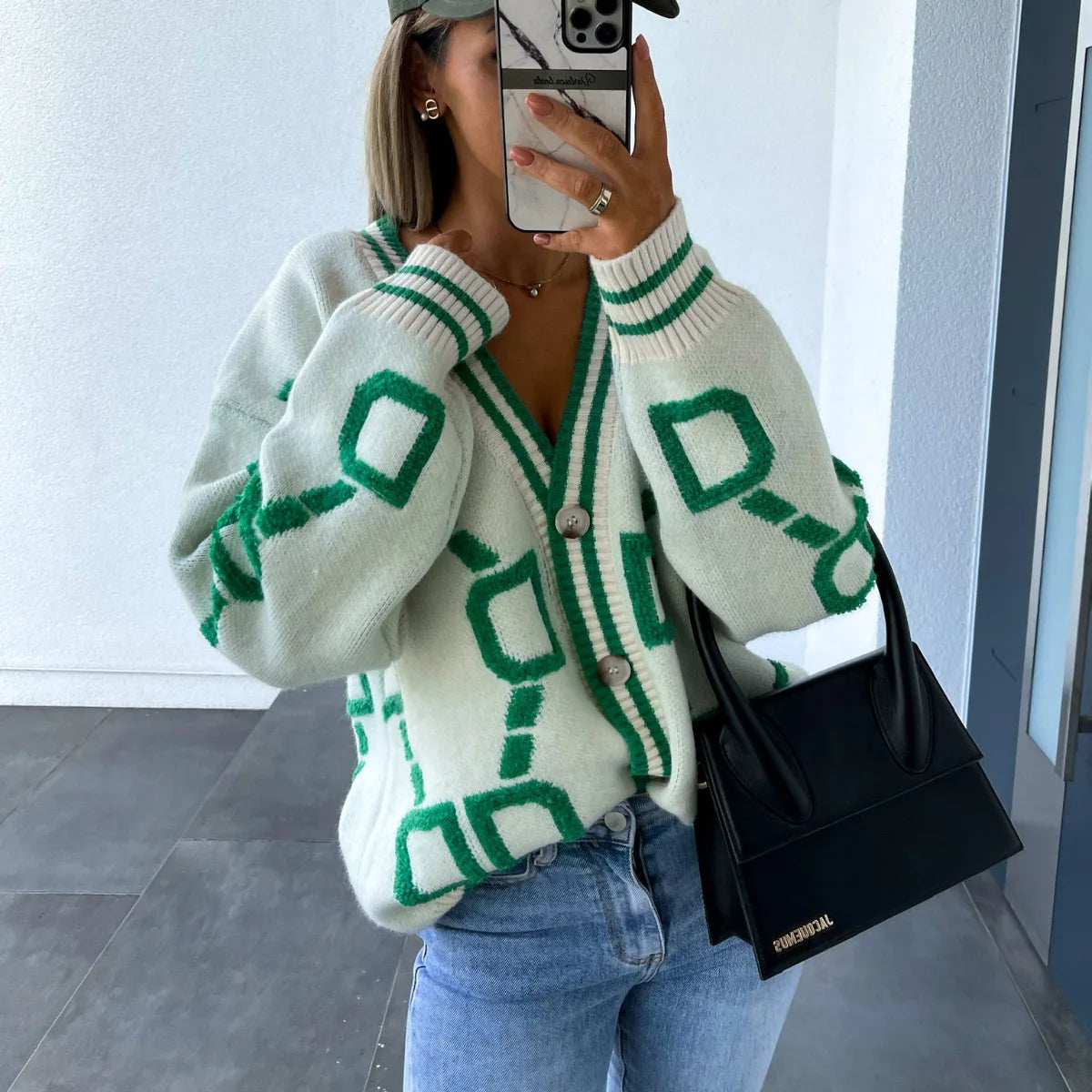 Autumn Fashion Womens Jacquard Weave Knitted Cardigan