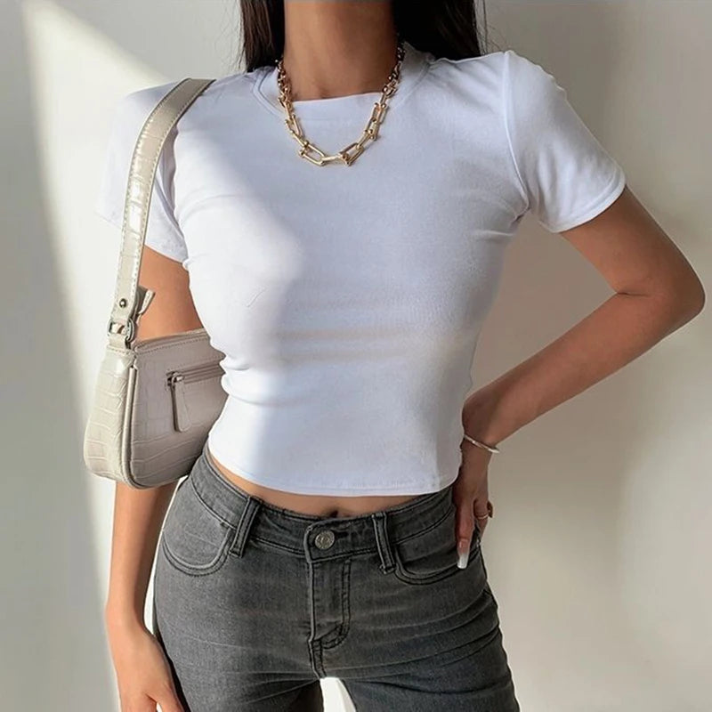 Polished Texture: Satin Short Sleeve Crop