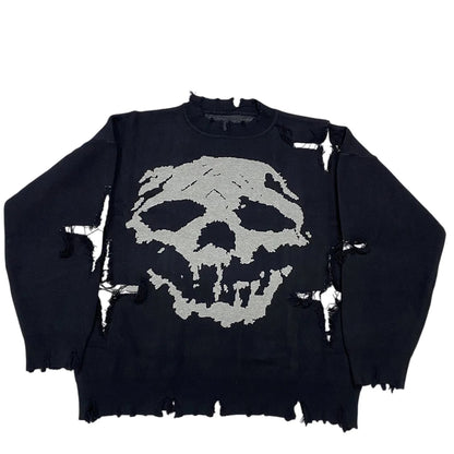 Alt Goth Halloween Style: Ripped Skull Sweater for October Nights