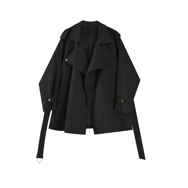 Elegant Office Fashion Lapel Collar Windbreaker Trench Coats with Sashes